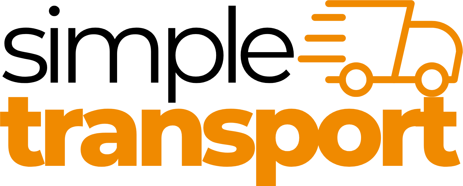simple transport Logo eng der name simple transport wird mit einem Lkw-Symbol zusammen als Logo des Produktes dargestellt.